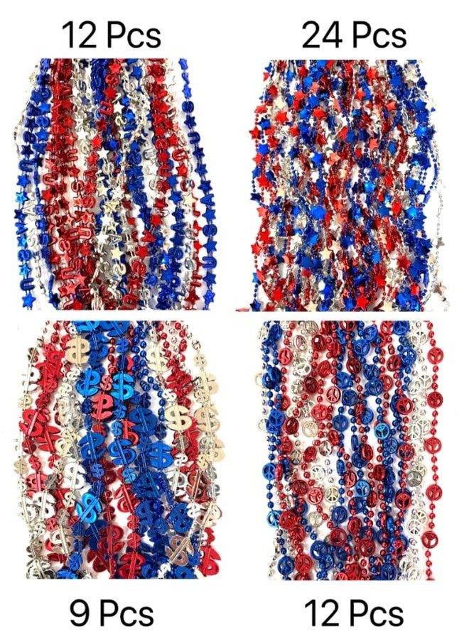 GZYSSL 108 Pcs 4th of July Beads Necklaces Independence Day Red Blue Silver Bead Necklaces Fourth of July Patriotic Parade Party Celebration Decorations - Image 4